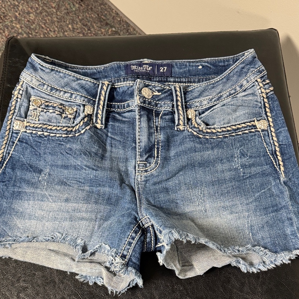 Miss Me Blue Jean Shorts with Embellished Details